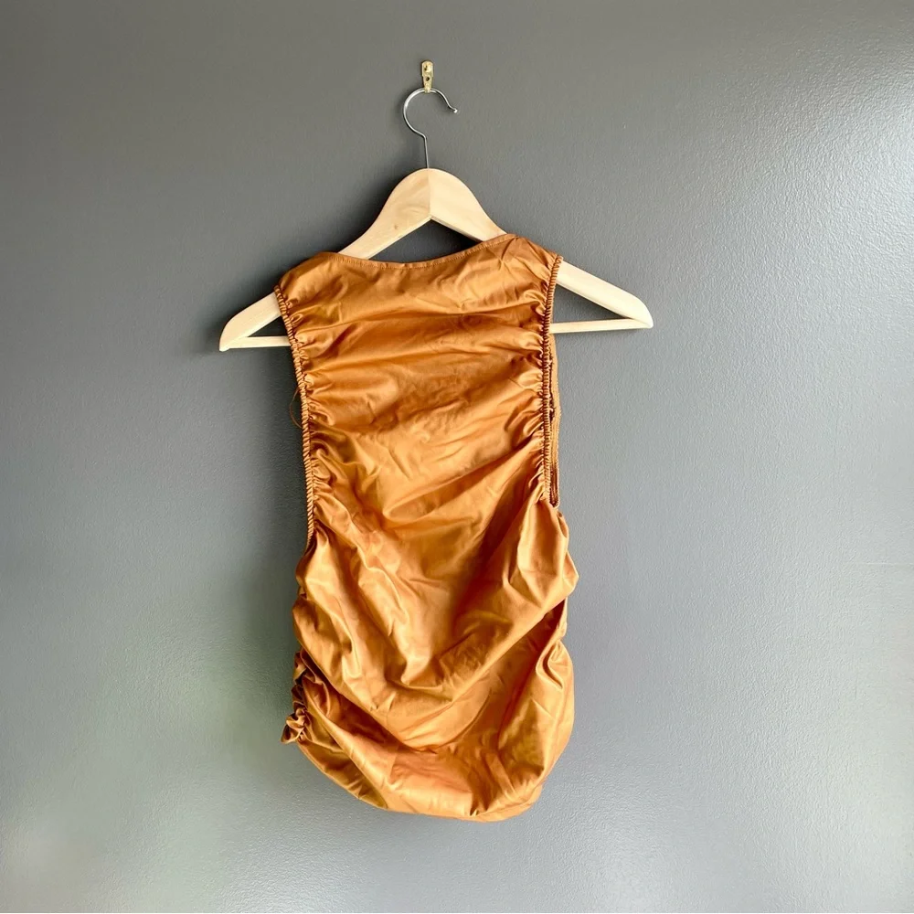 Free People Scrunched Tan Crop Tank Top Shirt Women - Picture 3 of 7